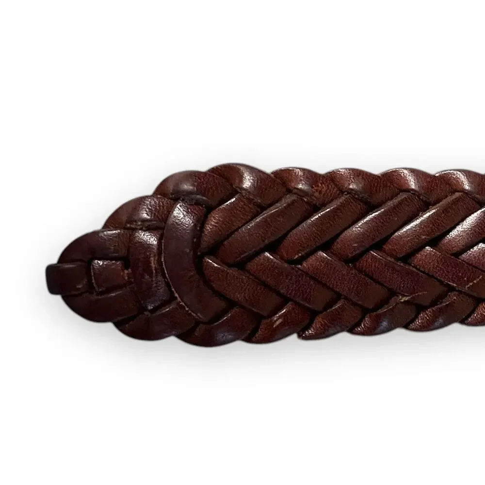 Vintage Braided Leather Belt Brown Leather Buckle Oil Tanned Cowhide Mens 38-95